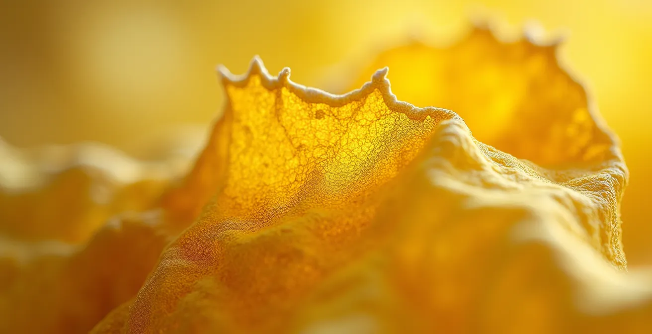 Vue macro détaillée des fibres de papier d'un timbre ancien montrant les différences entre oxydation et pigment original