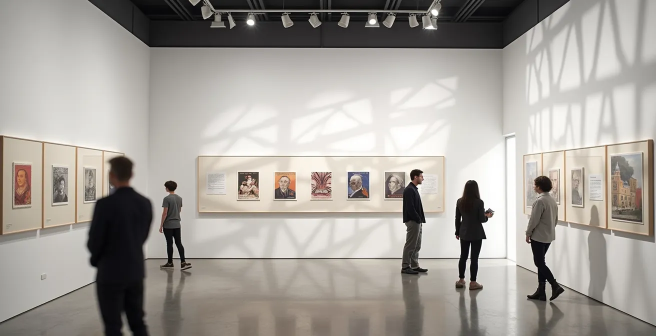 Grille d'analyse sémiotique appliquée à un timbre commémoratif français montrant les lignes de force et points focaux