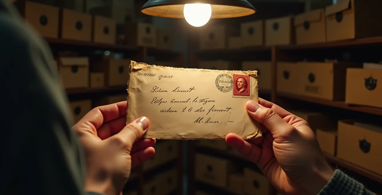 Détail d'un cachet postal français ancien montrant l'indication de levée du soir