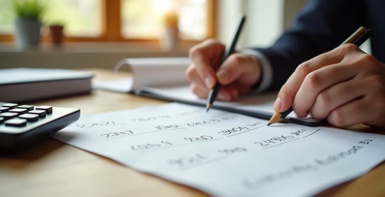 Collectionneur calculant méthodiquement son budget maximum avant une vente sur offres