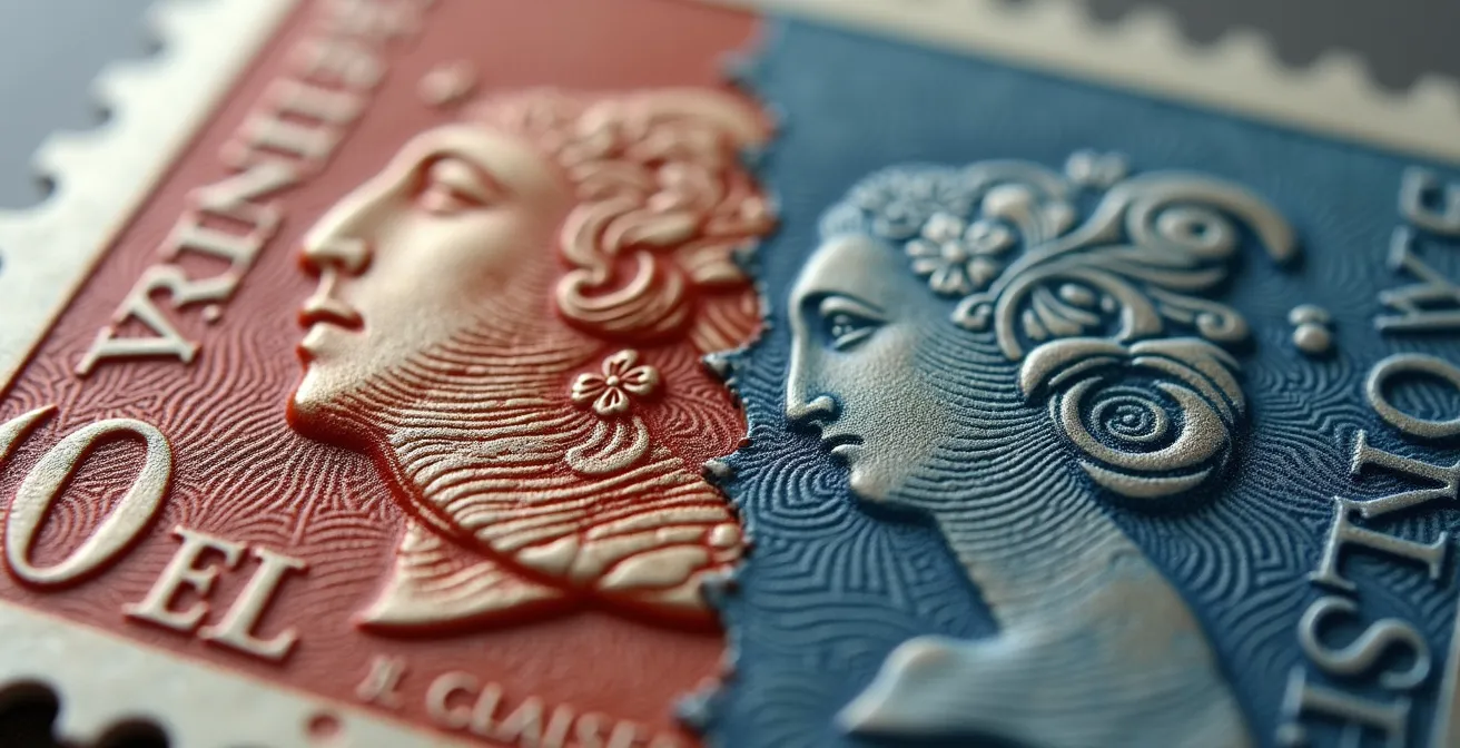 Comparaison entre gravure en taille-douce et impression numérique sur timbres français
