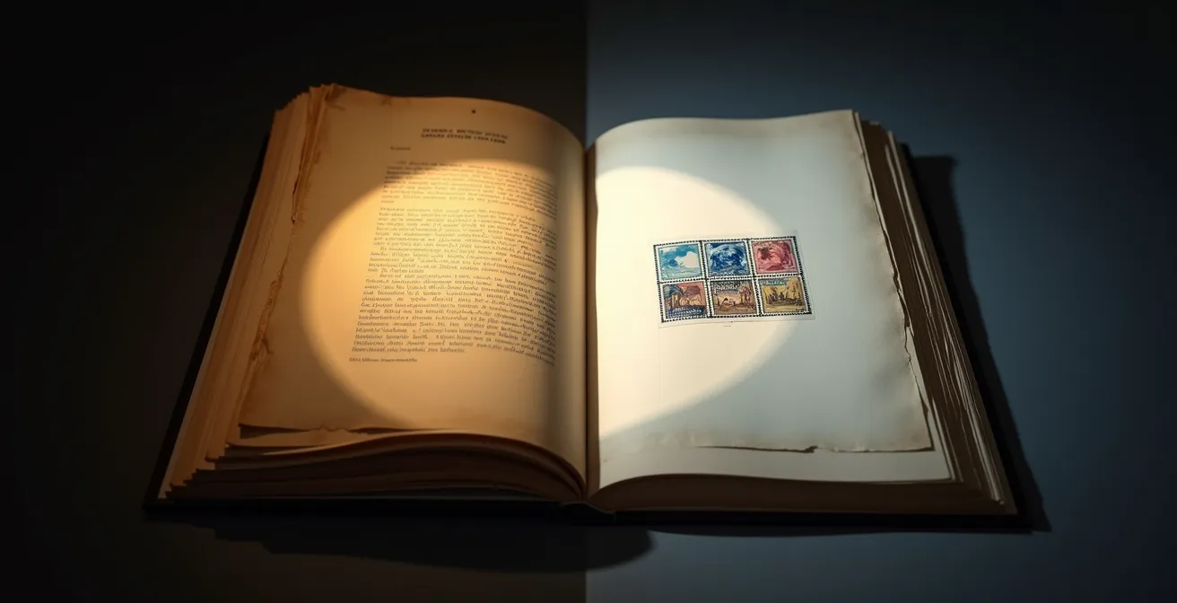 Comparaison visuelle entre une mise en page datée et une présentation moderne d'exposition philatélique