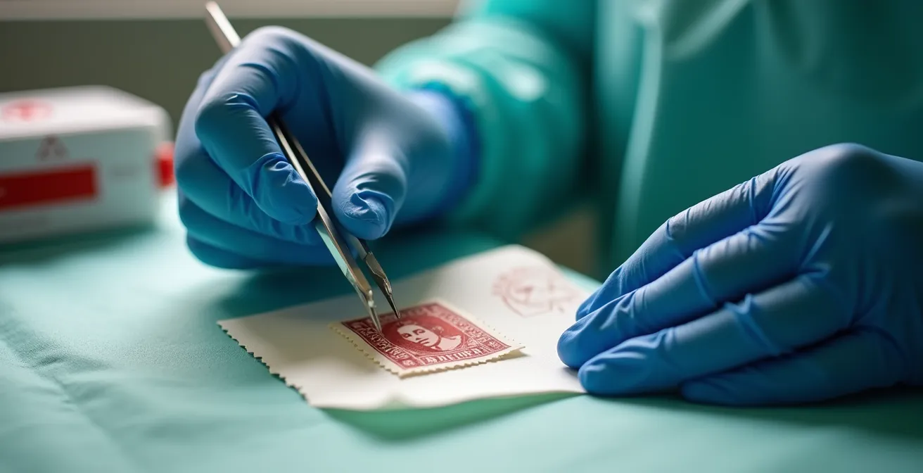 Technique de séchage d'urgence avec papier buvard pour timbres inondés